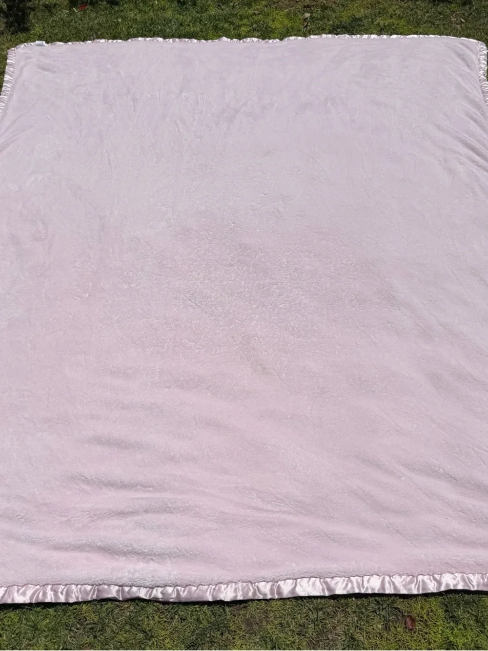 Simply Shabby Chic Pink 2-Ply Satin Trim Plush Blanket Rachel Ashwell Qn READ!